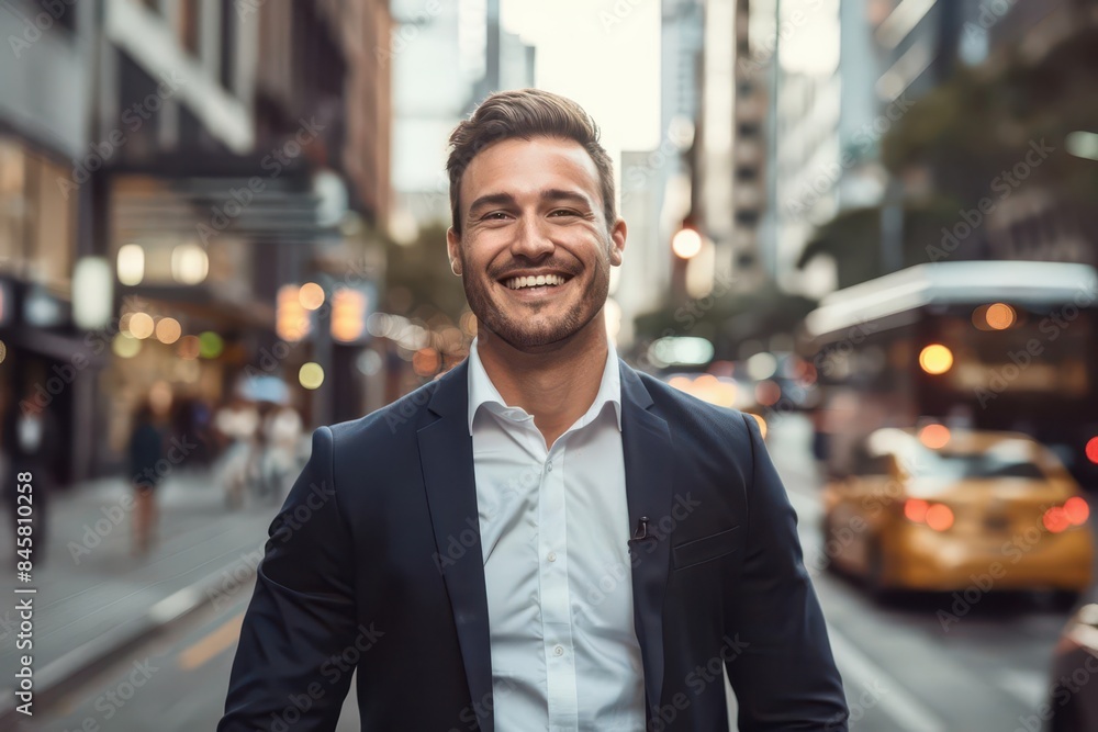 confident businessman smiling confidently while standing on busy city street lifestyle photography confident businessman smiling confidently while standing on busy city street lifestyle photography