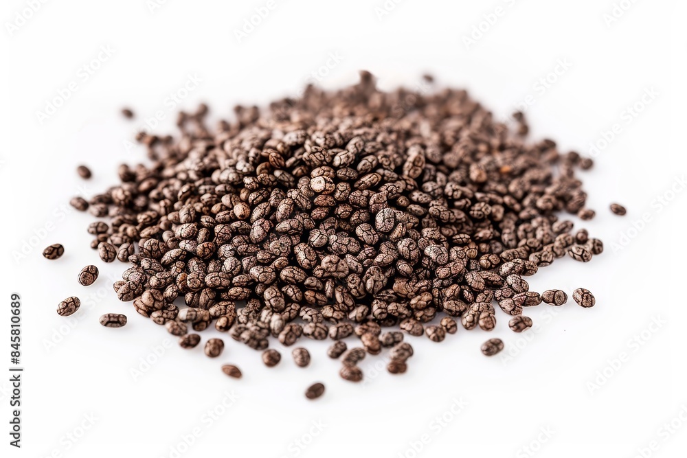 Close up of chia seeds isolated on white background Close up of chia seeds isolated on white background
