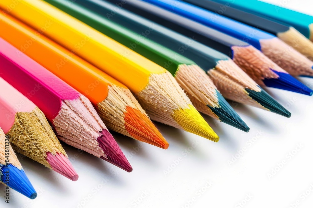 Close up of colored pencils isolated on white background Close up of colored pencils isolated on white background