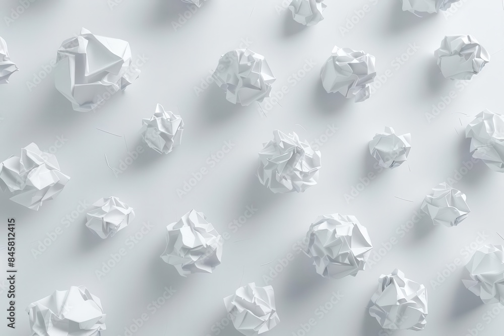 crumpled paper balls scattered on white surface realistic 3d illustration crumpled paper balls scattered on white surface realistic 3d illustration