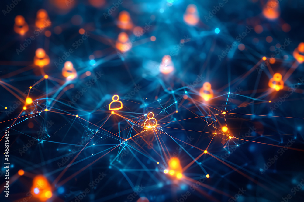 A group of people standing on top of a world map. Abstract Social network concept, connecting human figures. A group of people standing on top of a world map. Abstract Social network concept, connecting human figures.
