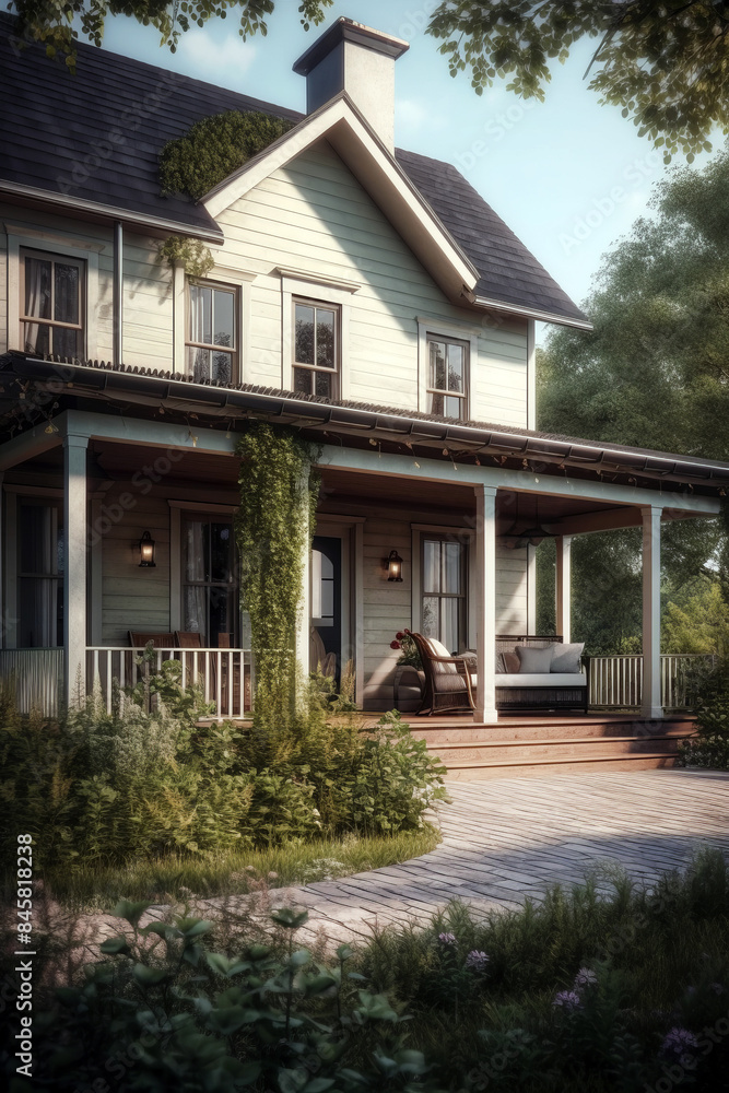 Obraz premium Porch of the private house in Farmhouse architectural style.