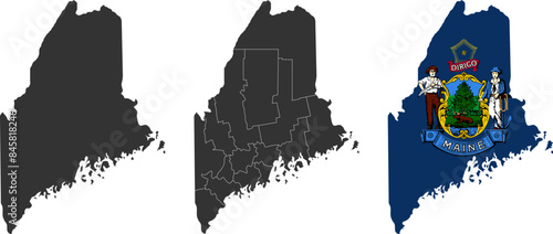 Maine state of USA. Maine flag and territory. States of America territory on white background. Separate states. Vector illustration