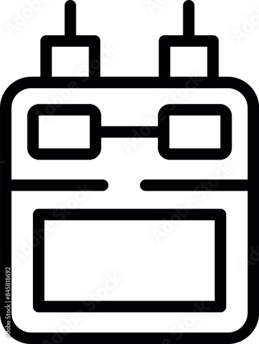 Simple black and white icon of a remote control, featuring two antennas and a blank screen, ideal for representing drone or vehicle operation