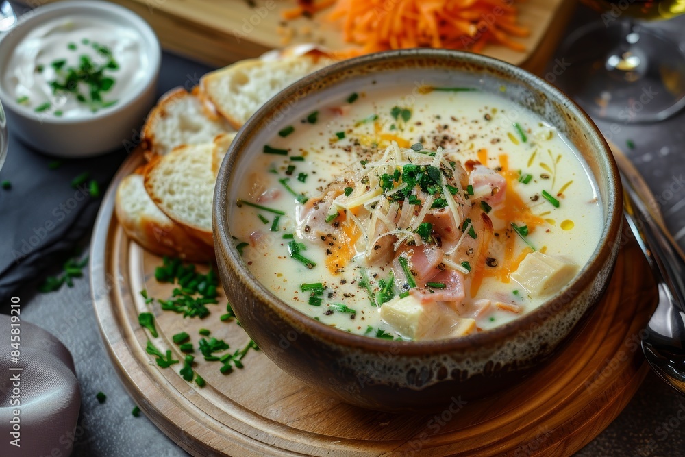 Creamy soup with chicken ham and cheese Creamy soup with chicken ham and cheese