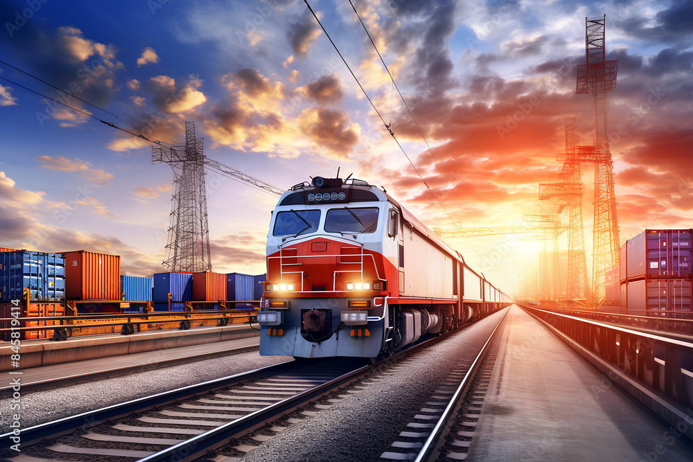 Global business of Container Cargo freight train, Business logistics concept, cargo Rail Logistics business, concept distribution delivery service shipping logistic transport Global business of Container Cargo freight train, Business logistics concept, cargo Rail Logistics business, concept distribution delivery service shipping logistic transport