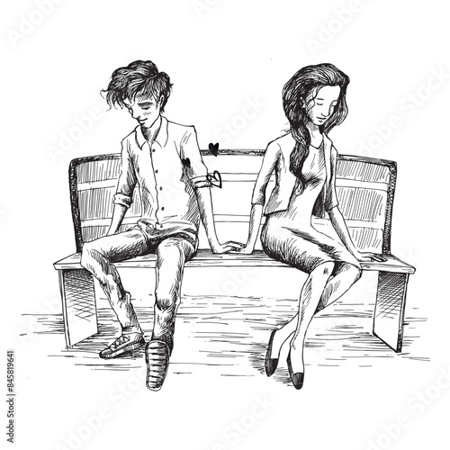 Romantic lovers for Valentine's Day, Cartoon Hand Drawn Sketch Vector Background.