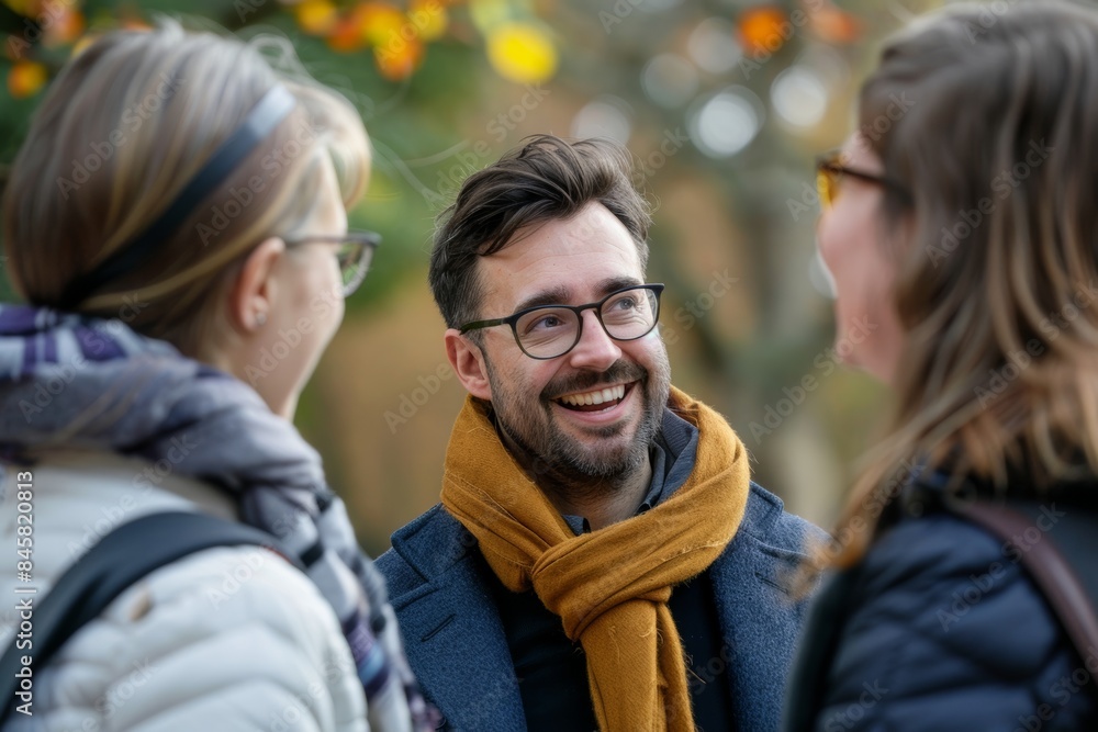 Portrait of two young friends talking in the autumn park. They are laughing and smiling. Portrait of two young friends talking in the autumn park. They are laughing and smiling.