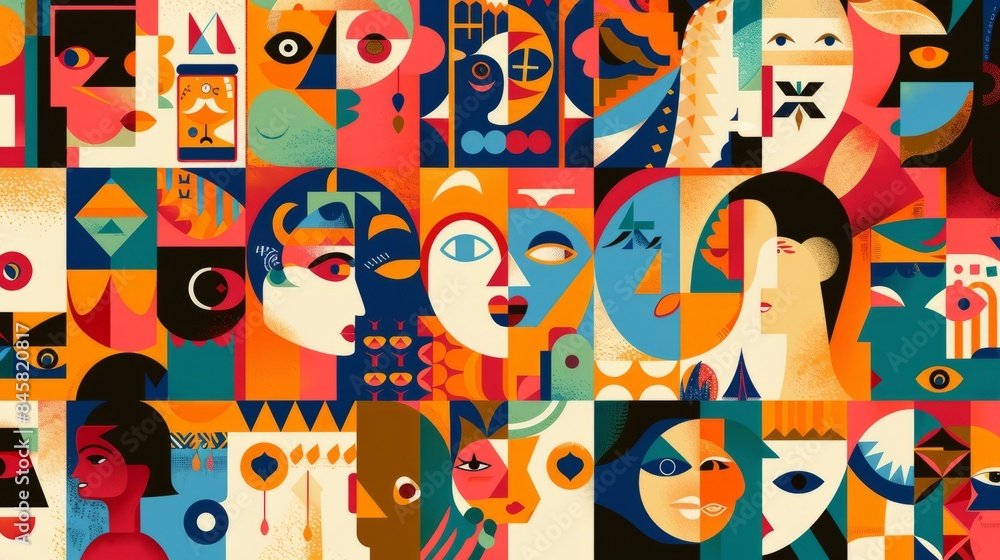 An amalgamation of global cultural symbols and icons representing human diversity and identity An amalgamation of global cultural symbols and icons representing human diversity and identity