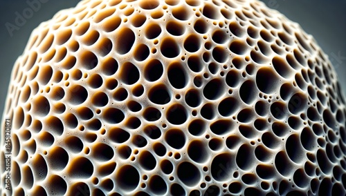 Detailed Natural Sponge Close-Up, with numerous small, closely-packed holes. Trypophobia. photo