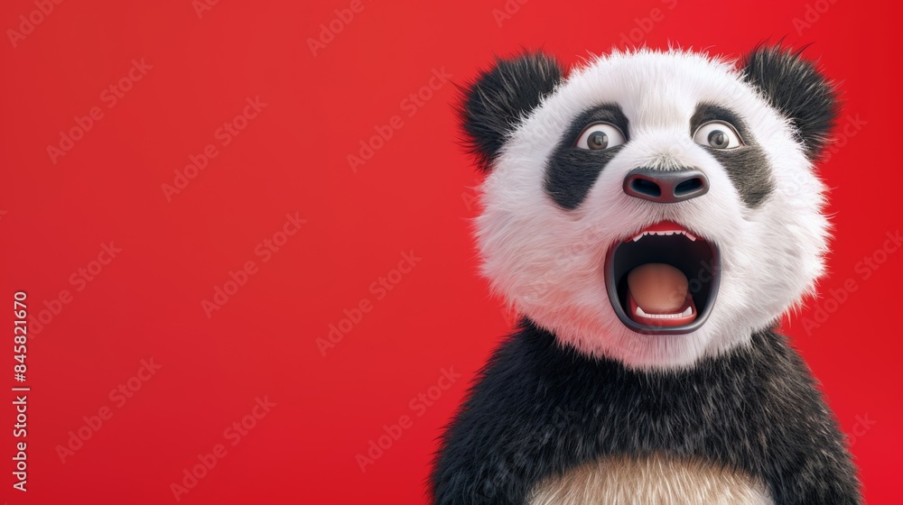 Portrait of a surprised panda over plain background Portrait of a surprised panda over plain background