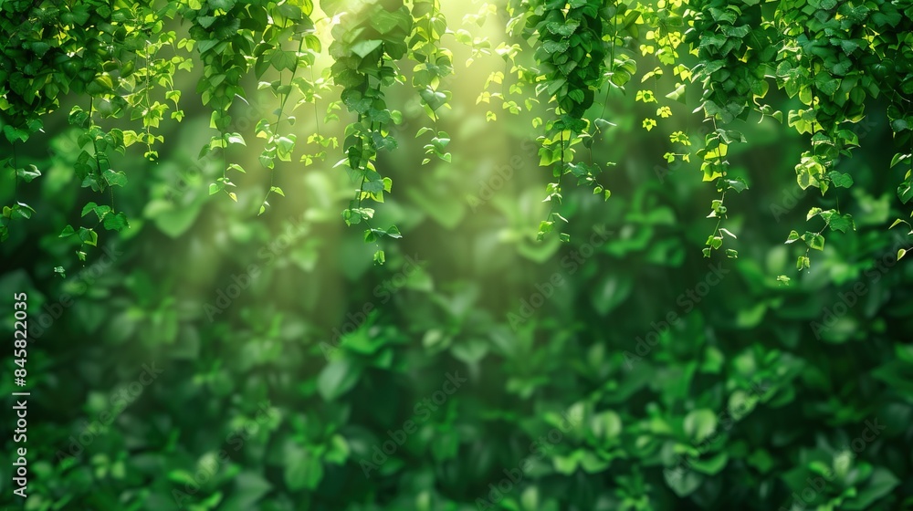 Fototapeta premium Lush Green Foliage with Sunlight Streaming Through Leaves 