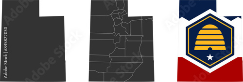 Utah state of USA. Utah territory and flag. States of America territory on white background. Separate states. Vector illustration