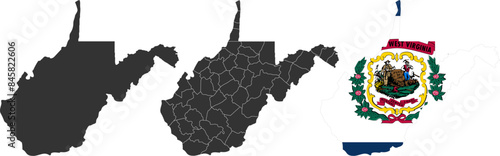 West Virginia state of USA. West Virginia flag and territory. States of America territory on white background. Separate states. Vector illustration photo