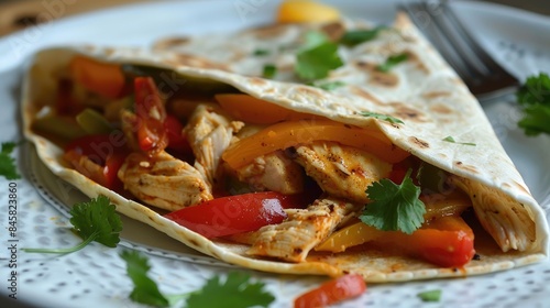 Chicken and pepper filled tortilla