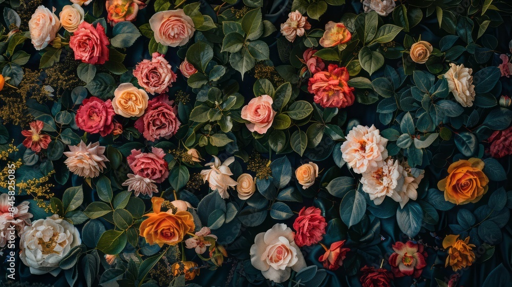 Fototapeta premium Vibrant floral diversity: a classic design space with blossoming blooms