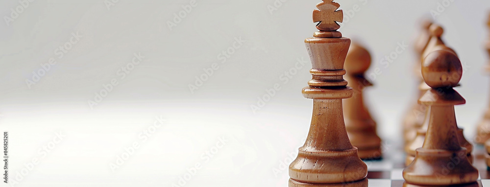 wide detailed closeup background banner photo of wooden chess pieces set with white copy space wide detailed closeup background banner photo of wooden chess pieces set with white copy space