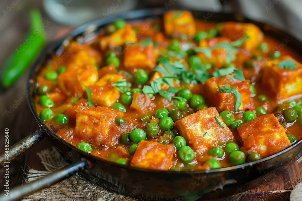 Indian Aloo Matar Paneer made with potatoes green peas and cottage cheese in a spicy curry Indian Aloo Matar Paneer made with potatoes green peas and cottage cheese in a spicy curry