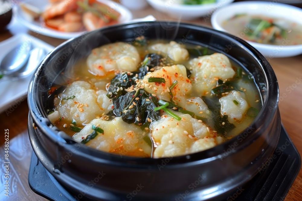 Korean soup with fish cakes and broth