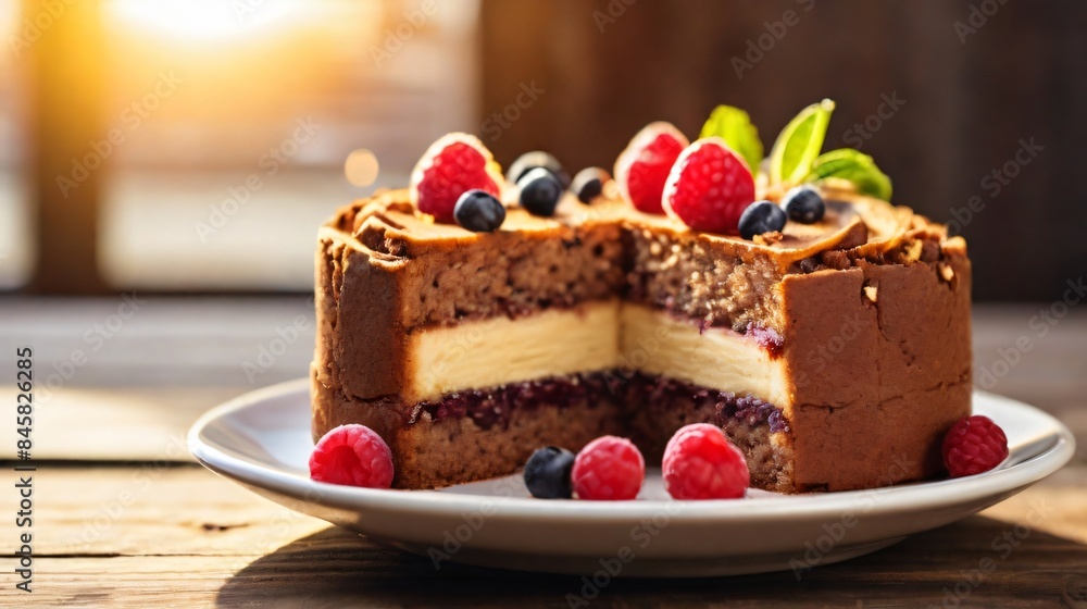 closeup delicious sliced cake on plate closeup delicious sliced cake on plate