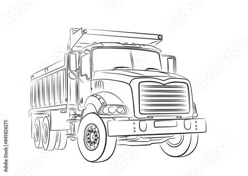 The sketch of a big dump truck.