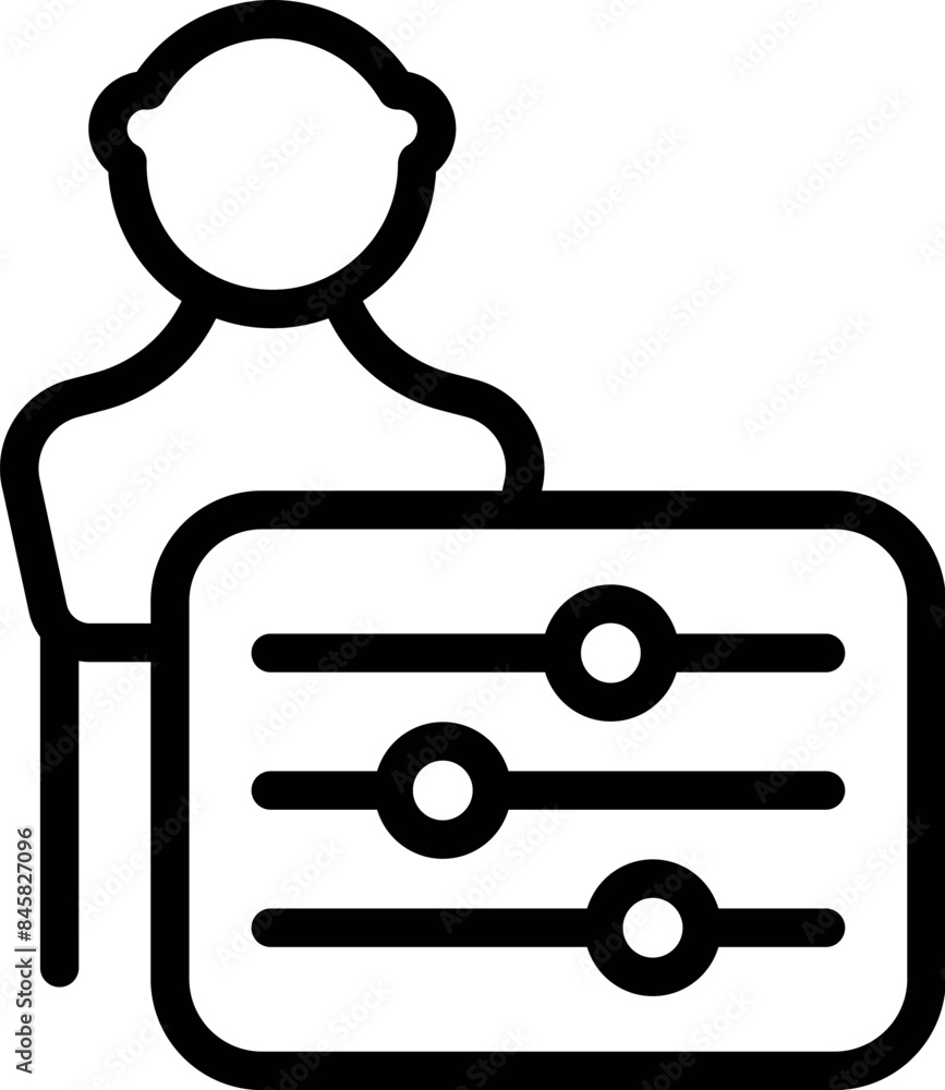 Line icon of an operator adjusting settings on a control panel with sliders and buttons Line icon of an operator adjusting settings on a control panel with sliders and buttons