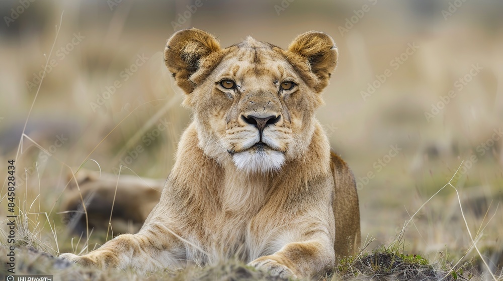 Female lion lying in the shade alone. Generative Ai Female lion lying in the shade alone. Generative Ai
