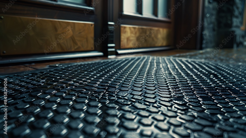 Obraz premium A sturdy rubber mat with a honeycomb design placed in front of a residential front door
