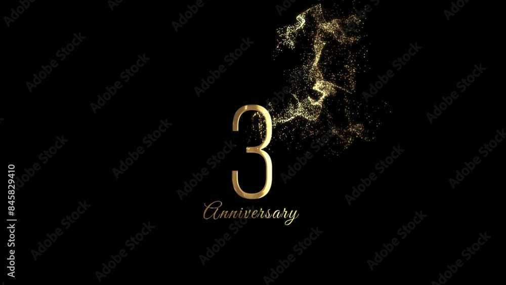 Happy 3rd anniversary greetings, golden particles and alpha channel, third anniversary Happy 3rd anniversary greetings, golden particles and alpha channel, third anniversary