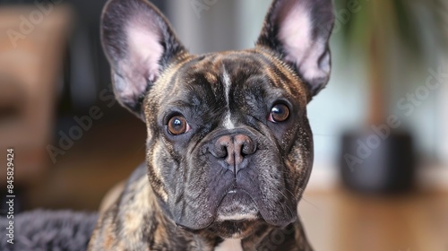 French Bulldog Brindle color portraiture in a domestic background. Generative Ai © We3 Animal