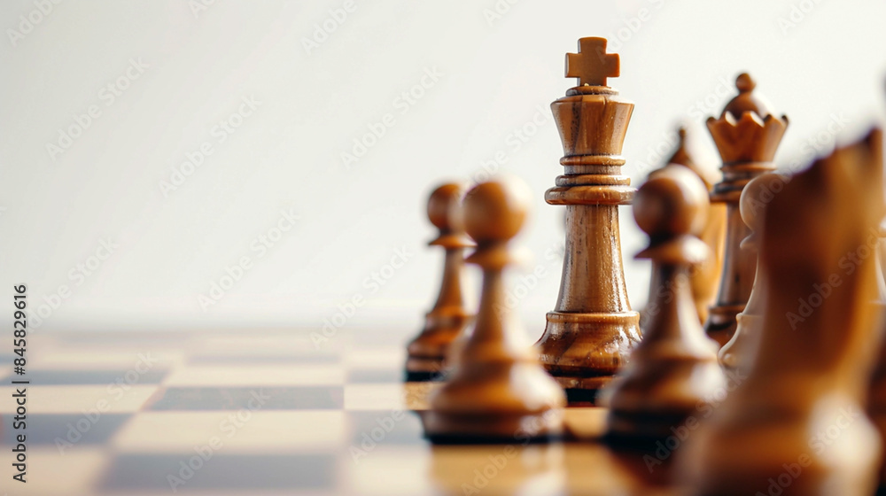 wide detailed closeup background banner photo of wooden chess pieces set with white copy space wide detailed closeup background banner photo of wooden chess pieces set with white copy space