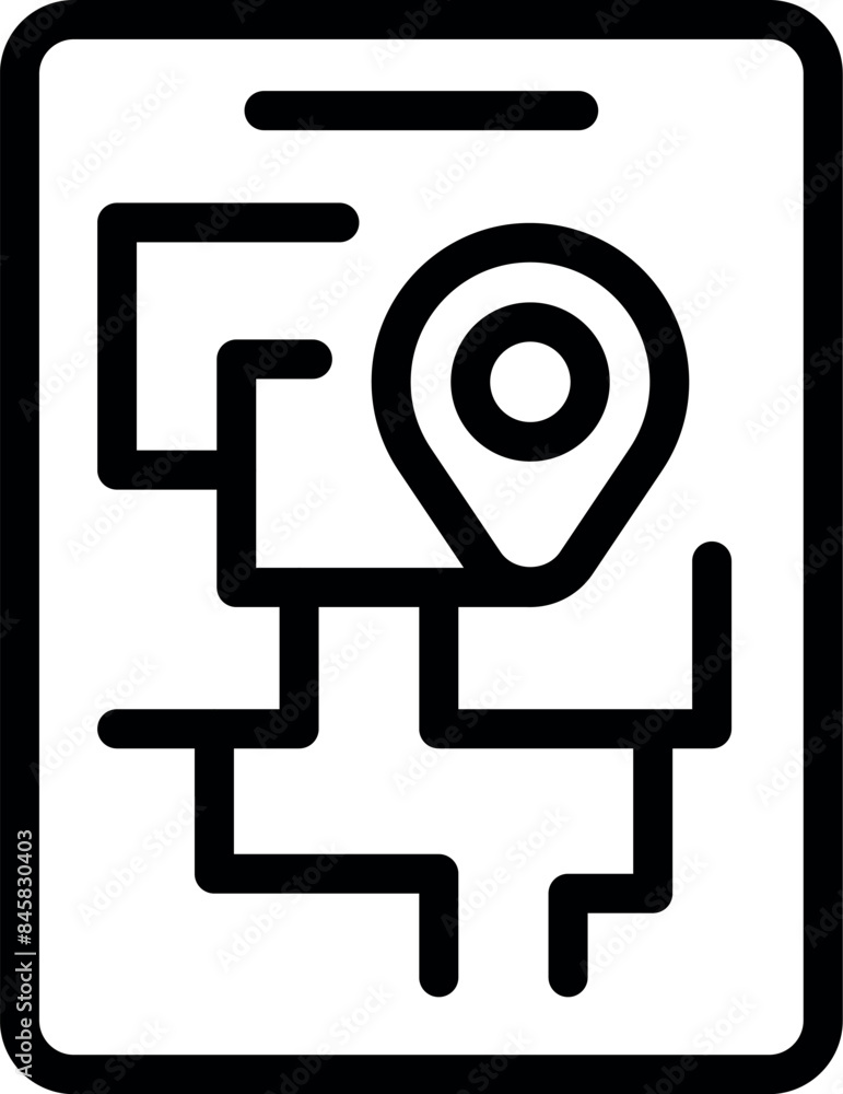 Line art icon of a gps navigation system showing the location on a city map with roads and buildings Line art icon of a gps navigation system showing the location on a city map with roads and buildings