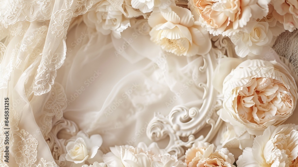 A close up of a wedding dress with flowers A close up of a wedding dress with flowers
