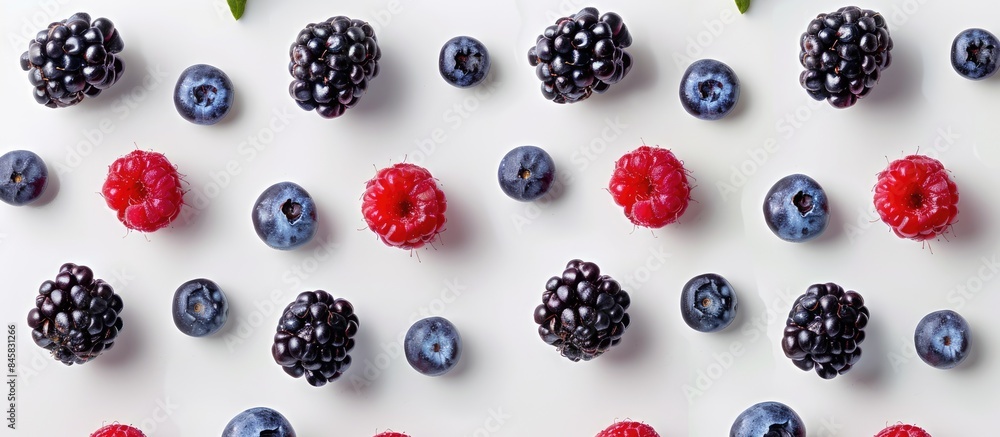Fresh Berries Arranged in a Pattern on a White Background, Captured from Above Fresh Berries Arranged in a Pattern on a White Background, Captured from Above
