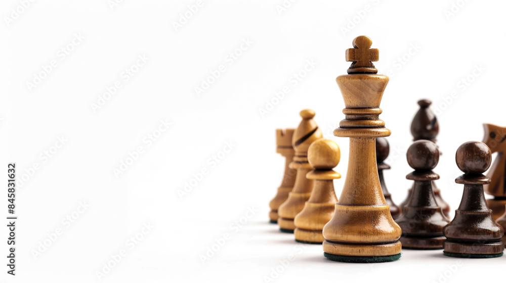 wide detailed closeup background banner photo of wooden chess pieces set with white copy space wide detailed closeup background banner photo of wooden chess pieces set with white copy space