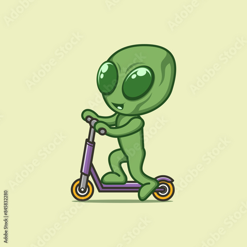 cute cartoon aliens with scooters