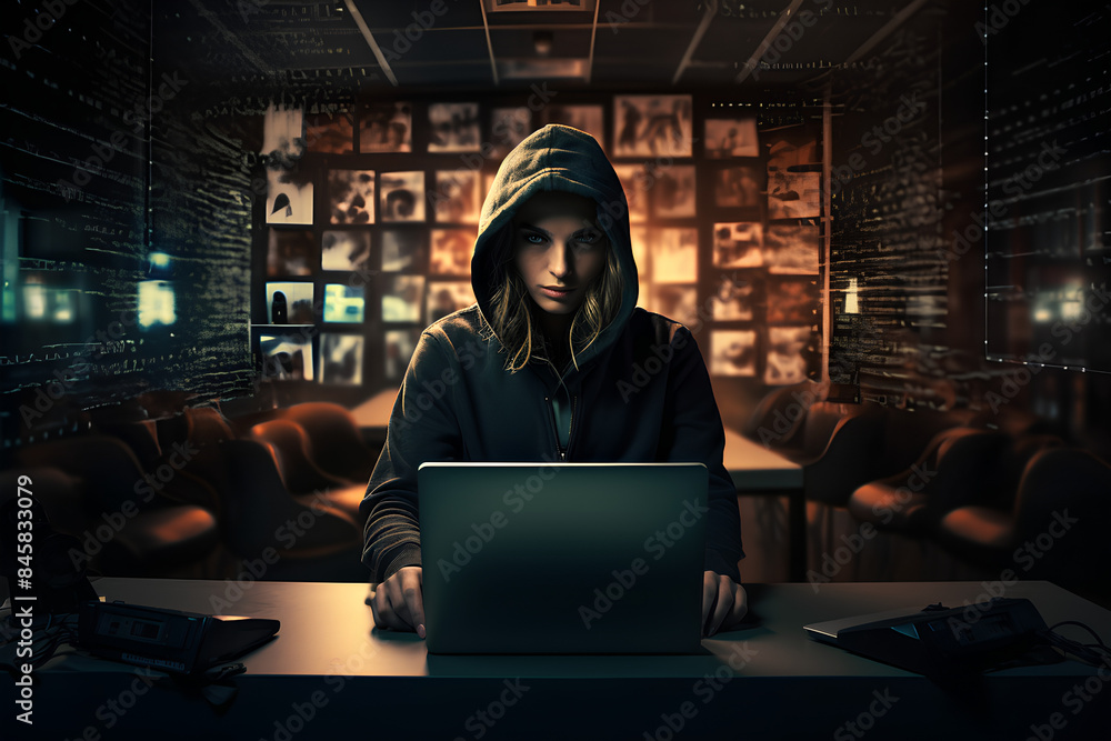 hacker woman in front of laptop hacker woman in front of laptop