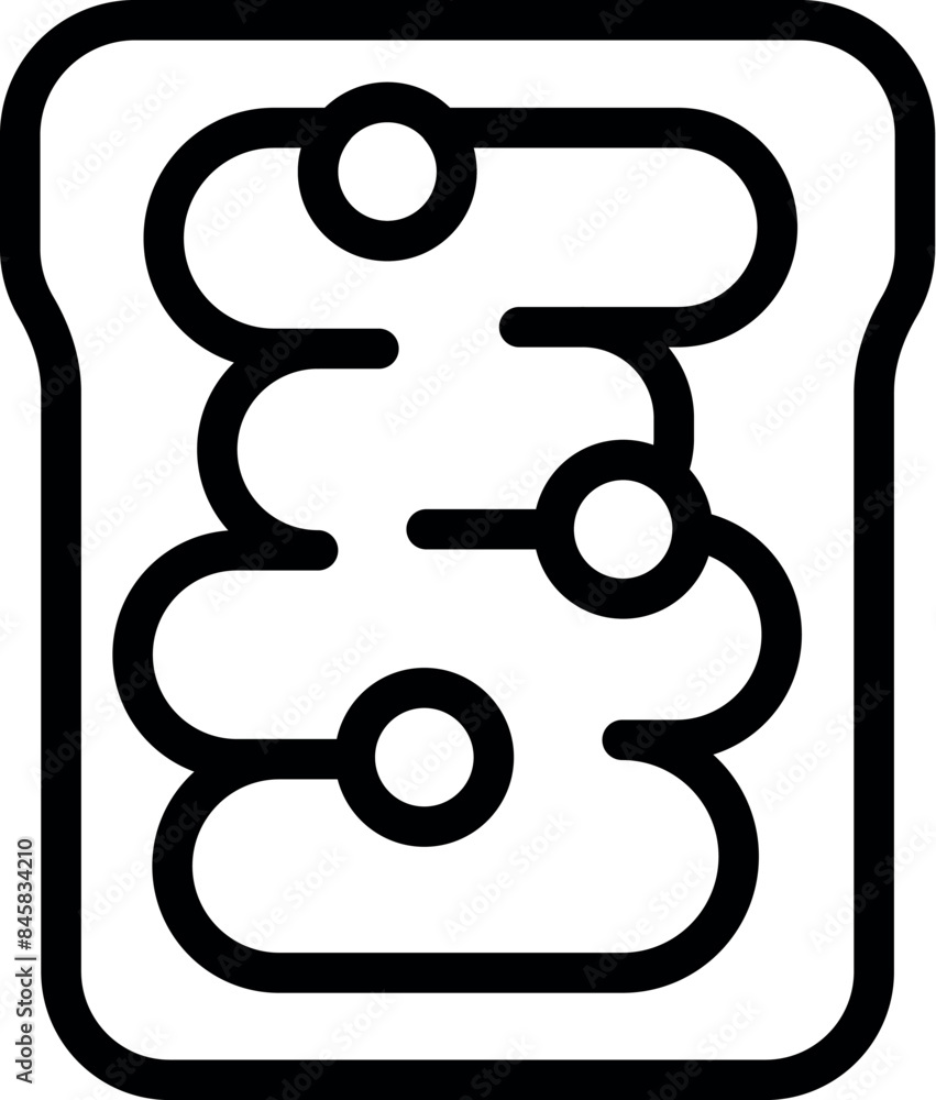 Line art icon of a slice of toasted bread for breakfast showing three butter pats melting on top
