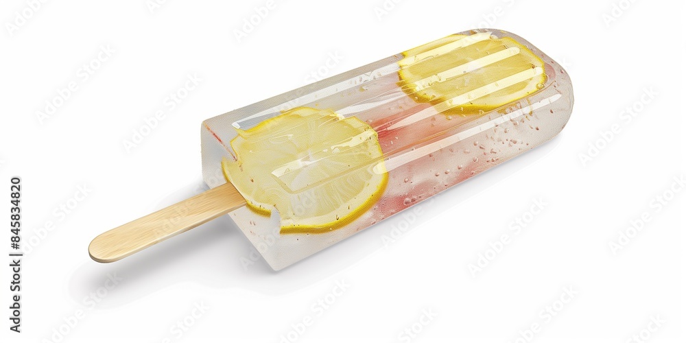 frozen fruit in a transparent ice popsicle isolated on white background frozen fruit in a transparent ice popsicle isolated on white background