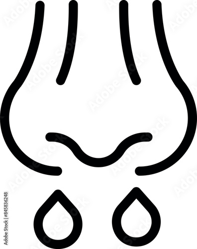 Simple bold line drawing of a human nose with mucus dripping, representing a common cold symptom