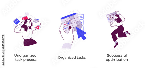 Productive Workflow Organization - set of business concept illustrations. Visual stories collection