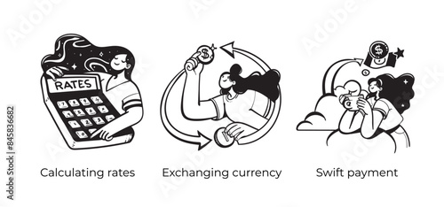 Finance and Payment technology and Money transfer concept - set of business concept illustrations. Visual stories collection.