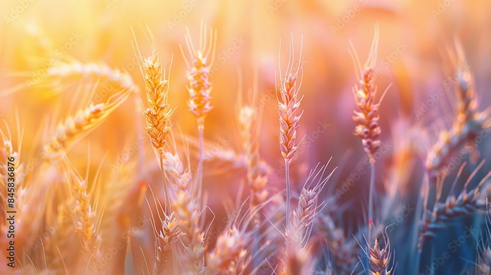 Naklejka premium Abstract background of golden wheat ear in field with warm sunlight