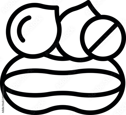 Black and white line art of a stop sign crossing out peanuts representing a peanut allergy warning