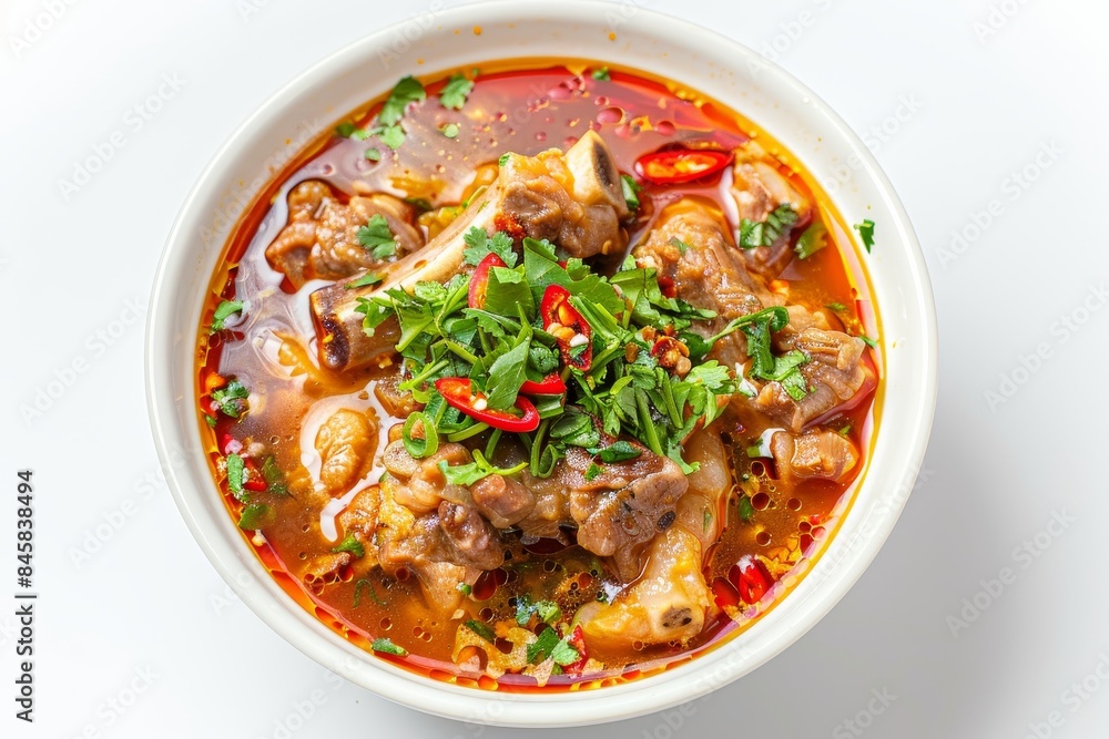 Spicy Pork Rib Soup in a bowl on white background top view Spicy Pork Rib Soup in a bowl on white background top view