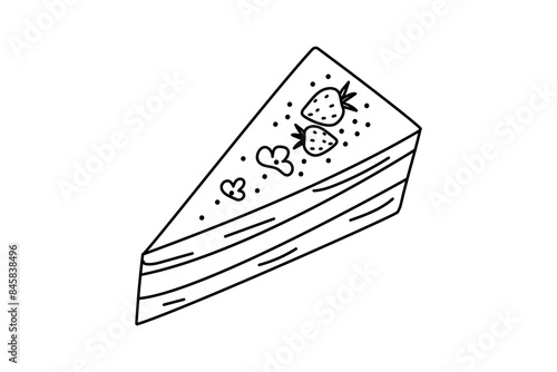Food, dessert. Sweet pastries. Confectionery product, baked icon. Cafe. Cake, cheesecake, slice, drawing, doodle style.