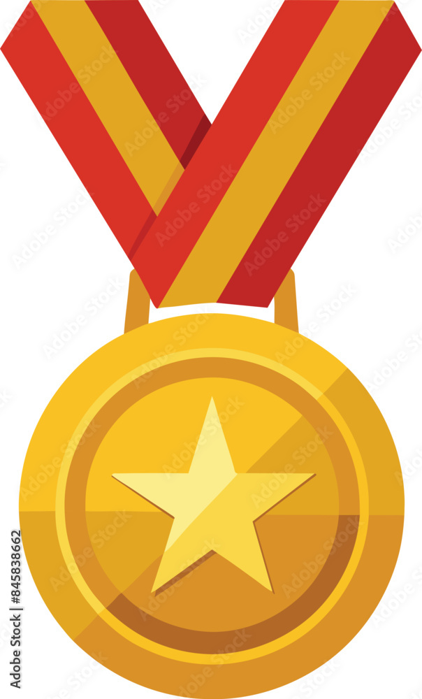 gold medal with a red ribbon isolated on a white background, Vector award medal, Golden 1st Place Badge gold medal with a red ribbon isolated on a white background, Vector award medal, Golden 1st Place Badge