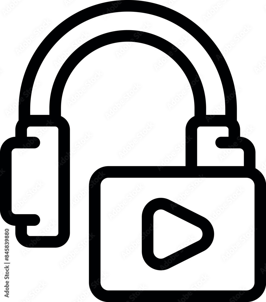 Headphones are connected to a device playing audio content, as indicated by the prominent play button icon Headphones are connected to a device playing audio content, as indicated by the prominent play button icon
