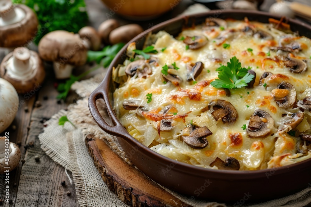 Stuffed cabbage and mushroom casserole with a cheesy twist Stuffed cabbage and mushroom casserole with a cheesy twist