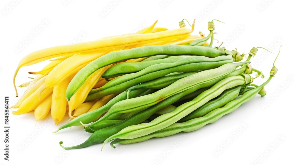 Fresh Yellow French Beans and Raw String Beans Pile on White Background Fresh Yellow French Beans and Raw String Beans Pile on White Background